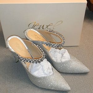 NEW BADGLEY MISCHKA JEWEL GLITTER/RHINESTONE MULES